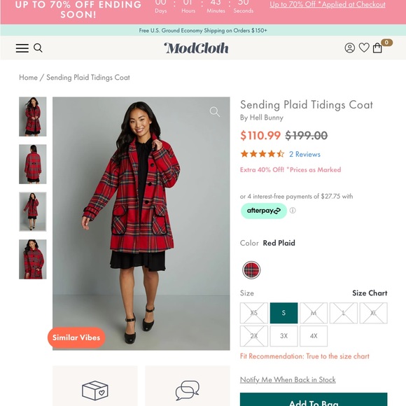 ModCloth by Hell Bunny Sending Plaid Tidings Coat! - Picture 2 of 12